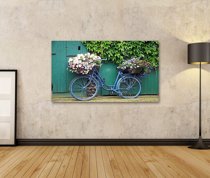 islandburner Bild auf Leinwand Fahrrad Blumen Bilder Wandbilder Poster, 80L x 40B cm