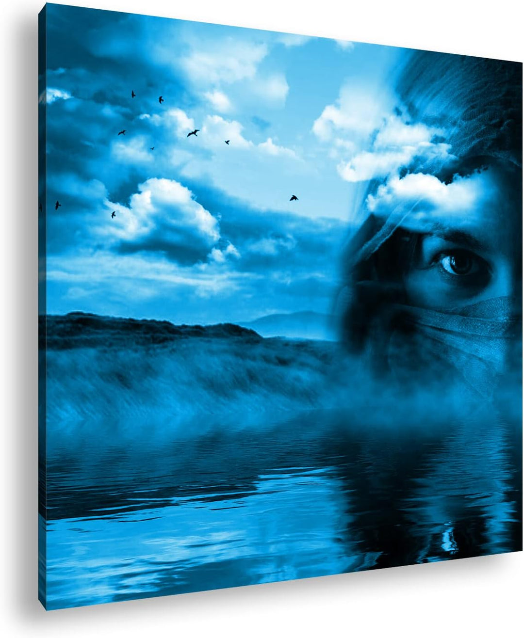 deyoli verschleierte Frau Format: 40x40 Effekt: Monocrome Blau als Leinwand, Motiv fertig gerahmt au