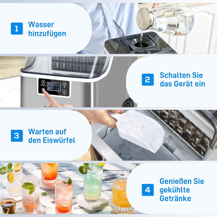 HOMCOM Eiswürfelmaschine 20 kg/24h 2,3 L Eiswürfelbereiter mit 3,2 L Wassetank Display Ice Cube Make