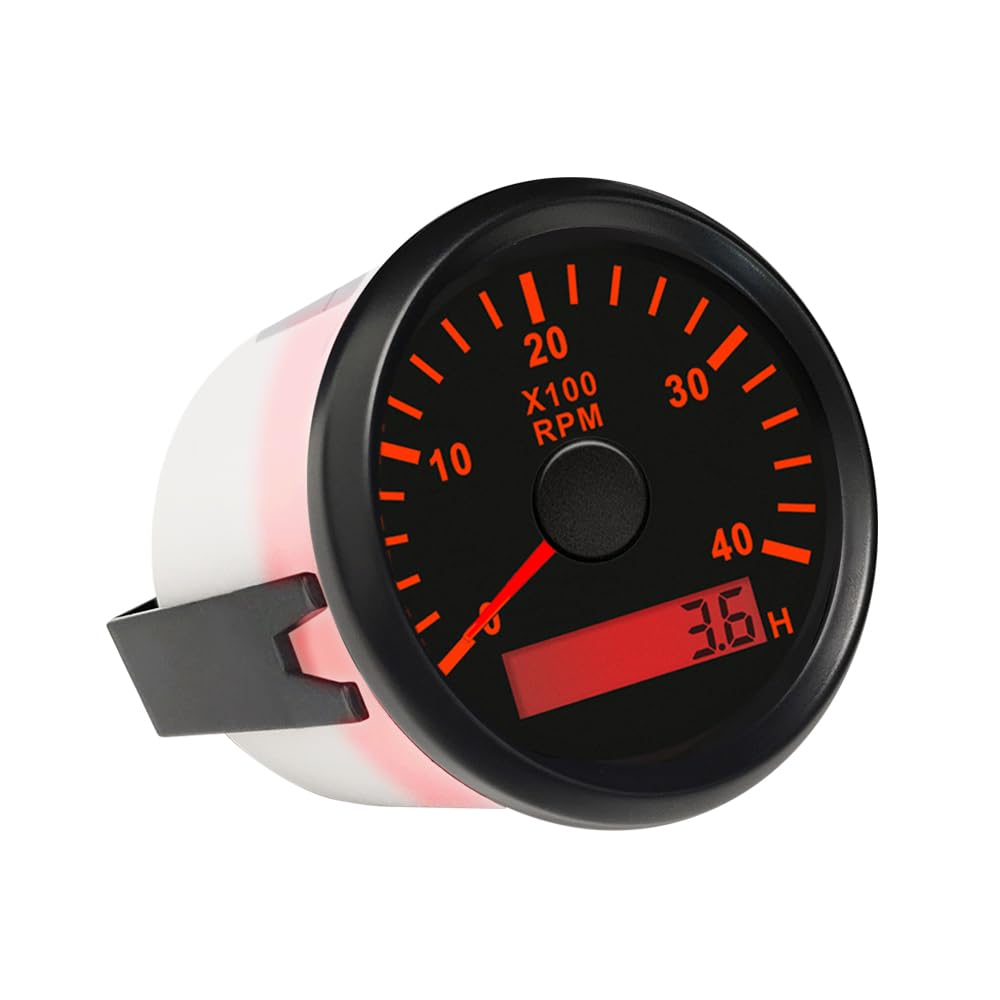 ELING 52 mm Drehzahlmesser 4000 U/min Messgerät mit roter Hintergrundbeleuchtung und Betriebsstunden