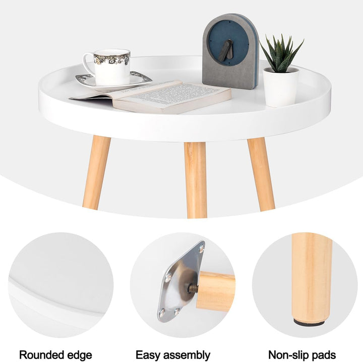 WOLTU Beistelltisch rund klein Couchtisch Blumenständer Nachttisch Massiv Holz skandinavisches Desig