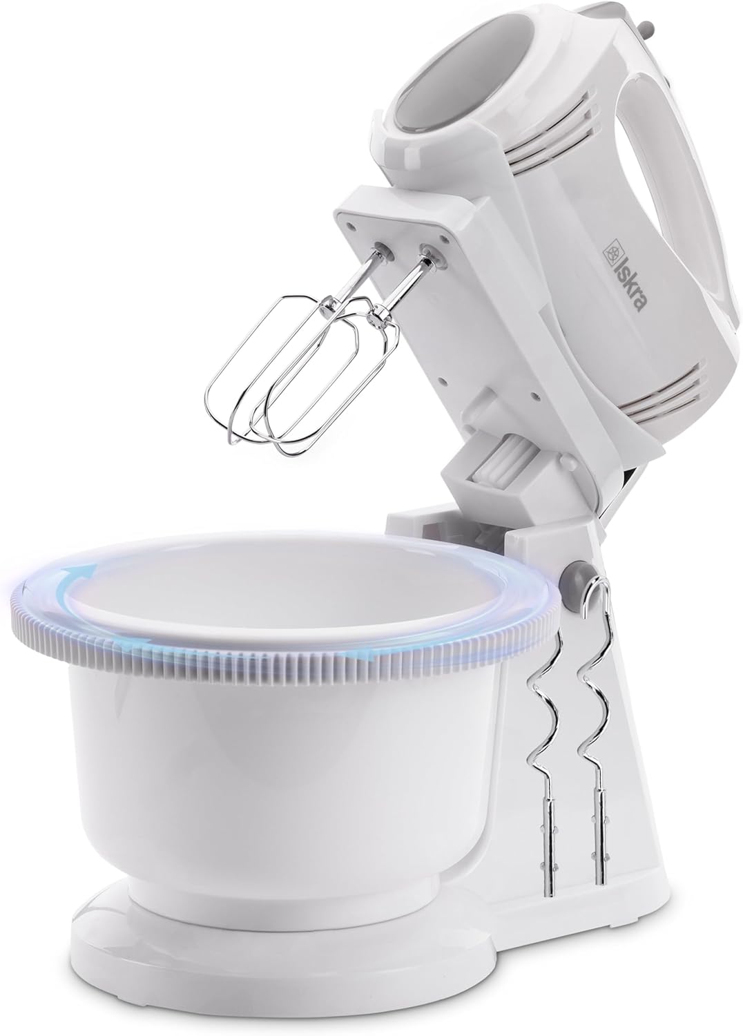 Iskra Handmixer mit Behälter, Mixer Handrührer mit Turbo Funktion und Drehbehälter 300 Watt