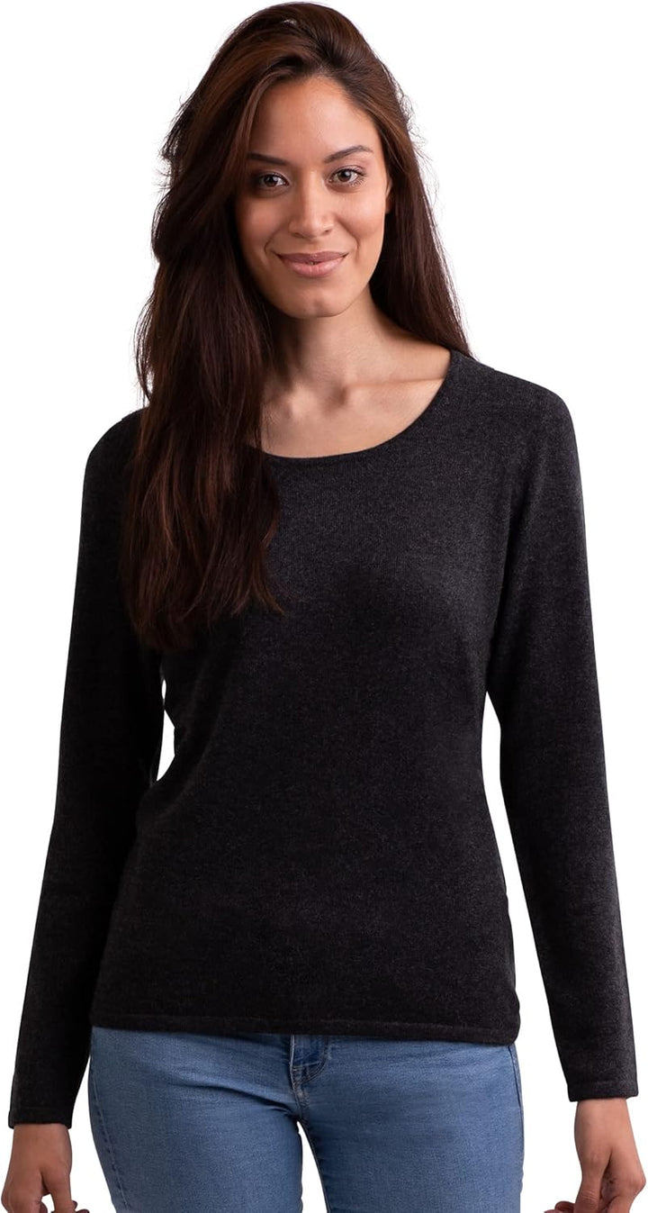CASH-MERE.CH 100% Kaschmir Damen Pullover | Sweater Rundhalsausschnitt 2-fädig XS Dunkelgrau, XS Dun