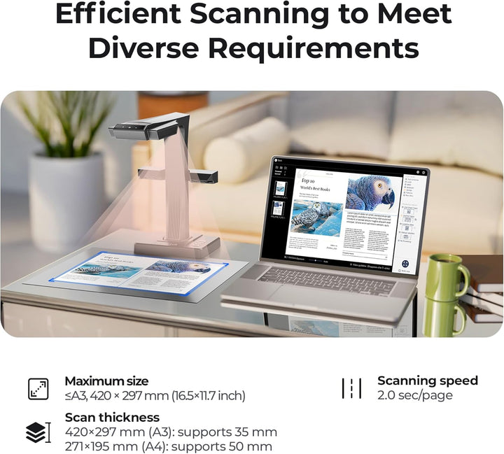 CZUR ET18 Pro Buchscanner mit LED Fülllicht, OCR Dokumentenscanner 18 Megapixel Dokumentenkamera Vis