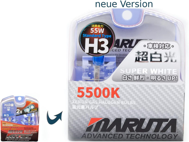 MARUTA SUPER WHITE H3 55W Halogenlampe Nebelscheinwerfer Tagfahrlicht 5500K Xenon-Effekt Quarzglas E