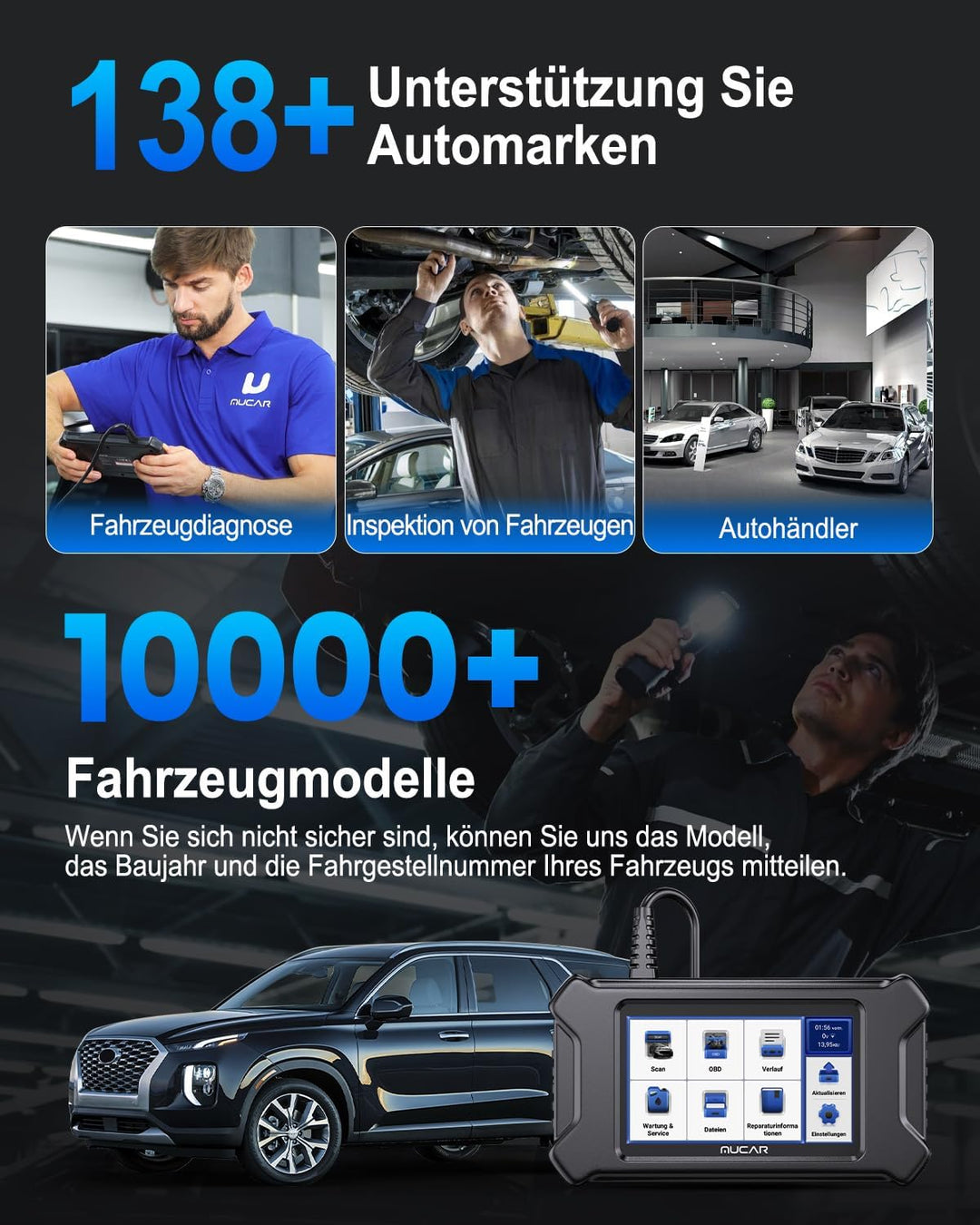 OBD2 Diagnosegerät, MUCAR CS6 Diagnosegerät Auto Mit 6 System(ECM/TCM/ABS/SRS/TPMS/BCM) + 7 Reset-Fu