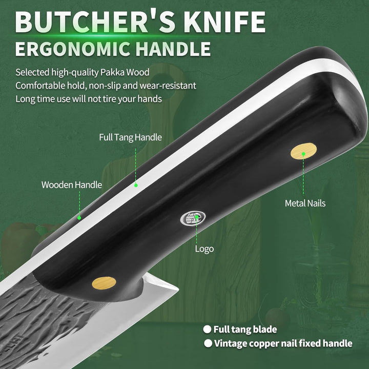 FULLHI Butcher Knife Hand geschmiedet schwere Fleischbeil Kochmesser mit Scheiden schwarz High Carbo