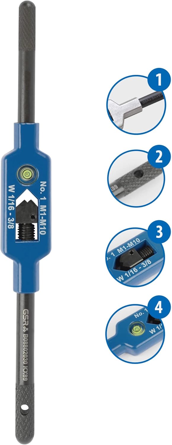 GSR Stahl-Windeisen mit Zentrierauge, Silver (Gr.7 | M25 - M52), Halter für Gewindebohrer, Vierkanta