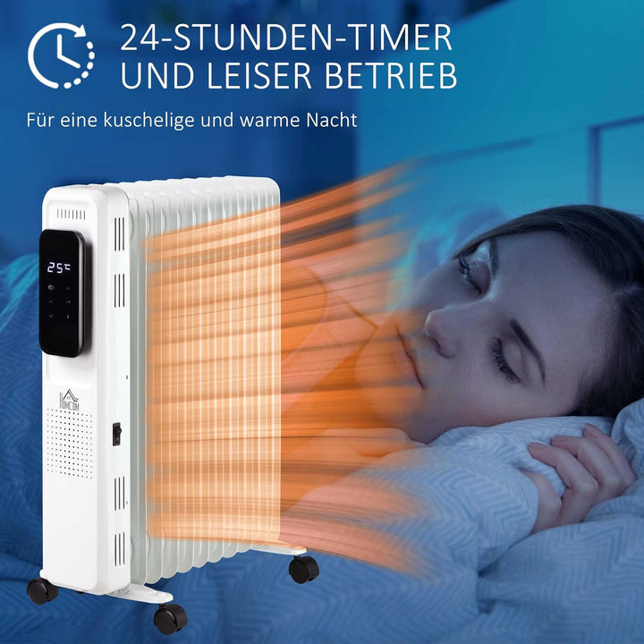 HOMCOM Ölradiator tragbar elektrisch Heizkörper 2500W 3 Heizstufen 24-Stunden-Timing elektrische Hei