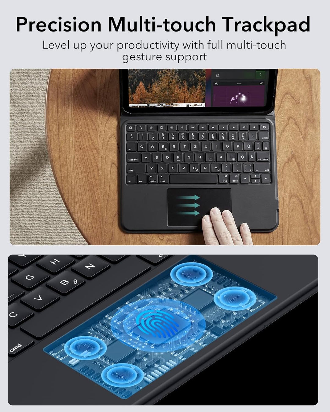 ESR für iPad Pro 11 Zoll (M4) 2024, Tastatur Hülle mit Trackpad, magnetisch abnehmbare Tastatur mit