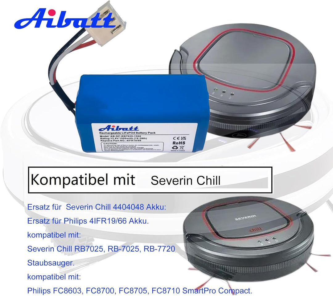Aibatt 1500mAh akku,Ersatzakku für Severin Chill RB7025, RB-7025, RB-7720 Staubsauger, Ersatz für 44