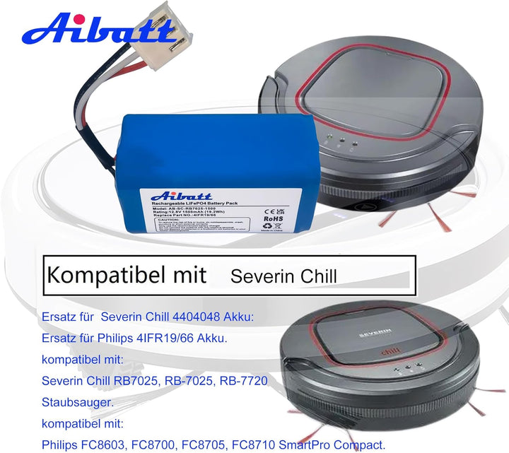 Aibatt 1500mAh akku,Ersatzakku für Severin Chill RB7025, RB-7025, RB-7720 Staubsauger, Ersatz für 44