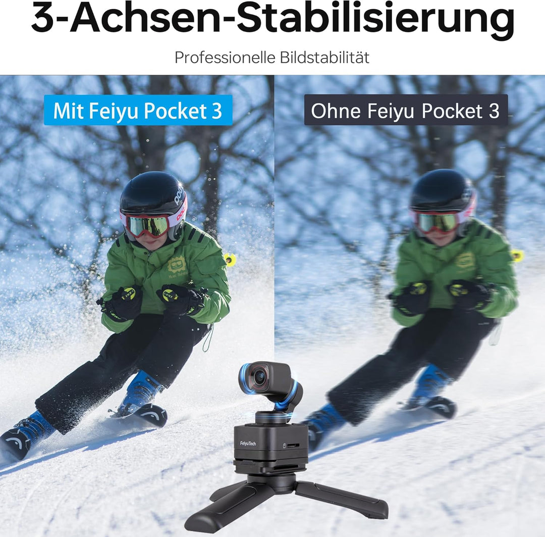 Feiyu Pocket 3 4K Vlog-Kamera mit 3-Achsen-Gimbal & kabelloser Fernbedienung – Inkl. Gesichtserkennu