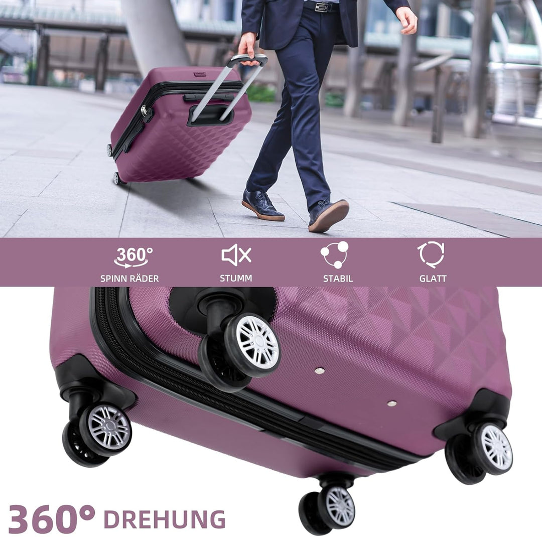 BEIBYE Zwillingsrollen 2066 Hartschale Trolley Koffer Reisekoffer Gepäck M-L-XL-Set (Violett, M) Vio