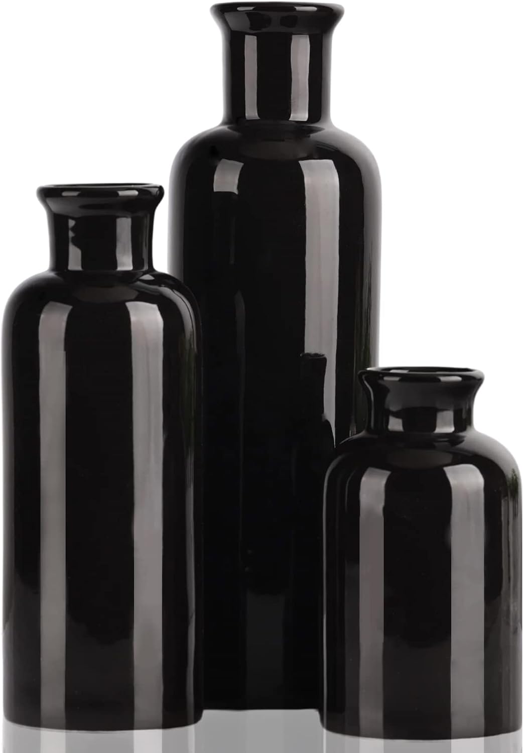 Schwarzes Keramikvasen-Set – 3 kleine Vasen, minimalistisches Dekor, Boho-Vasen, Moderne Bauernhaus-