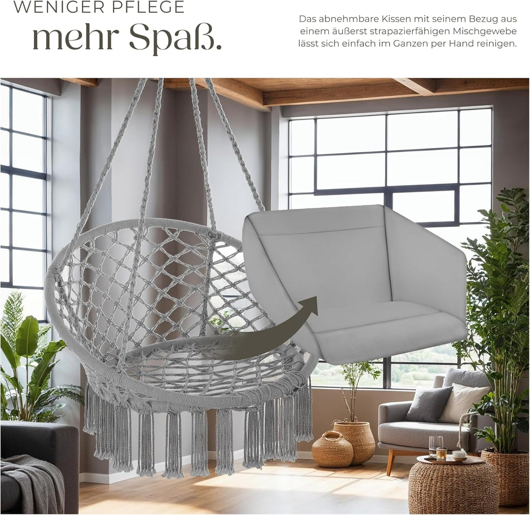 tectake Indoor und Outdoor Hängesessel, Terrassen und Balkonmöbel, Hängesessel mit Gestell, robuste