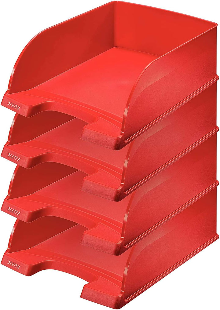 Leitz Briefkorb A4 Jumbo, 4er Pack, Rot, Mit extragrossem Fassungsvermögen, Plus Serie, 52330025 4 S