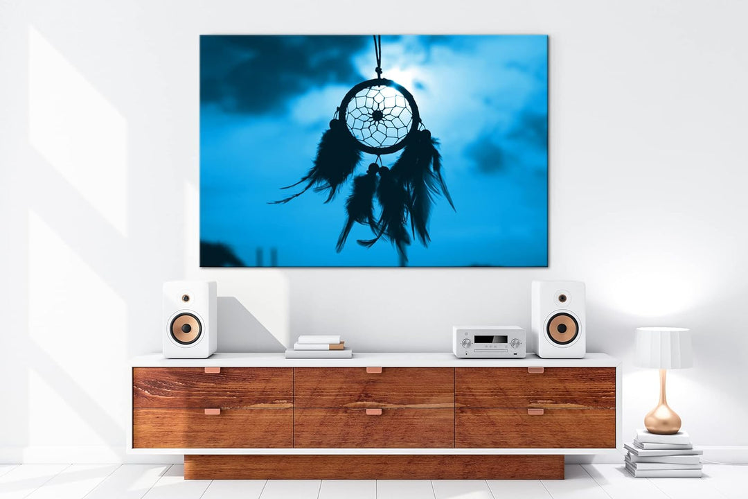 deyoli Traumfänger im Wind Format: 80x60 Effekt: Monocrome Blau als Leinwandbild, Motiv fertig gerah