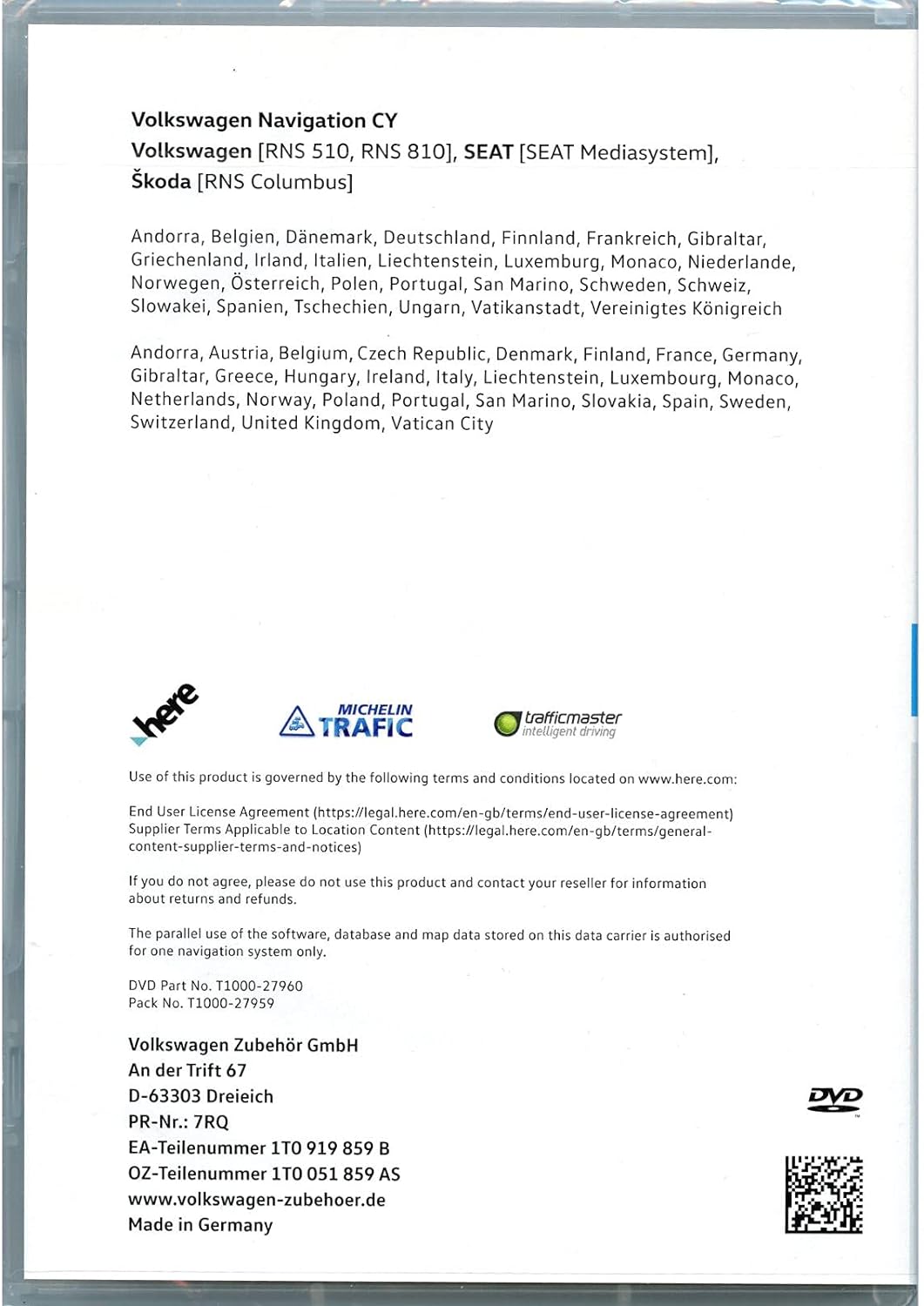 Volkswagen 1T0051859AS Navigations-DVD-ROM CY Europa West V17, nur für RNS 510/810