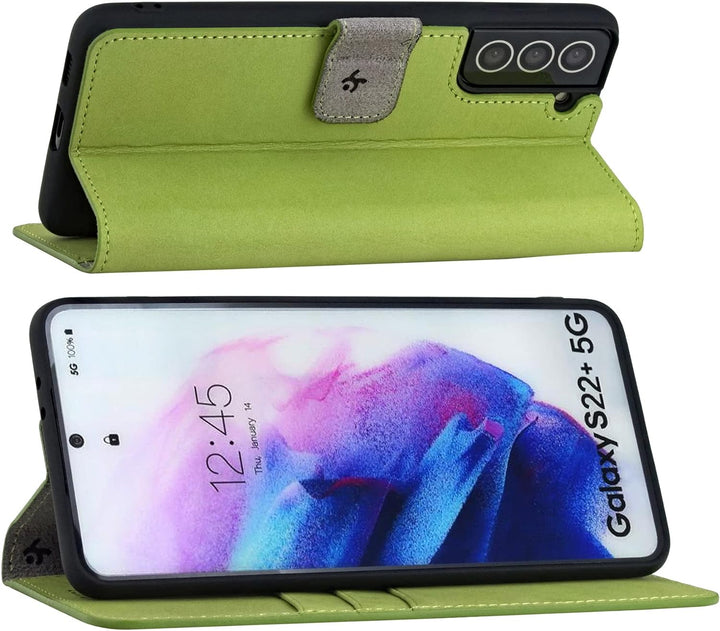 Suncase Book-Style Hülle kompatibel mit Samsung Galaxy S22 Plus 5G Leder Tasche (Slim-Fit) Lederhüll