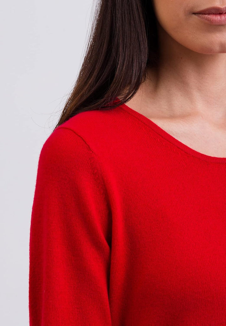 CASH-MERE.CH 100% Kaschmir Damen Pullover | Sweater Rundhalsausschnitt 2-fädig XS Rot, XS Rot
