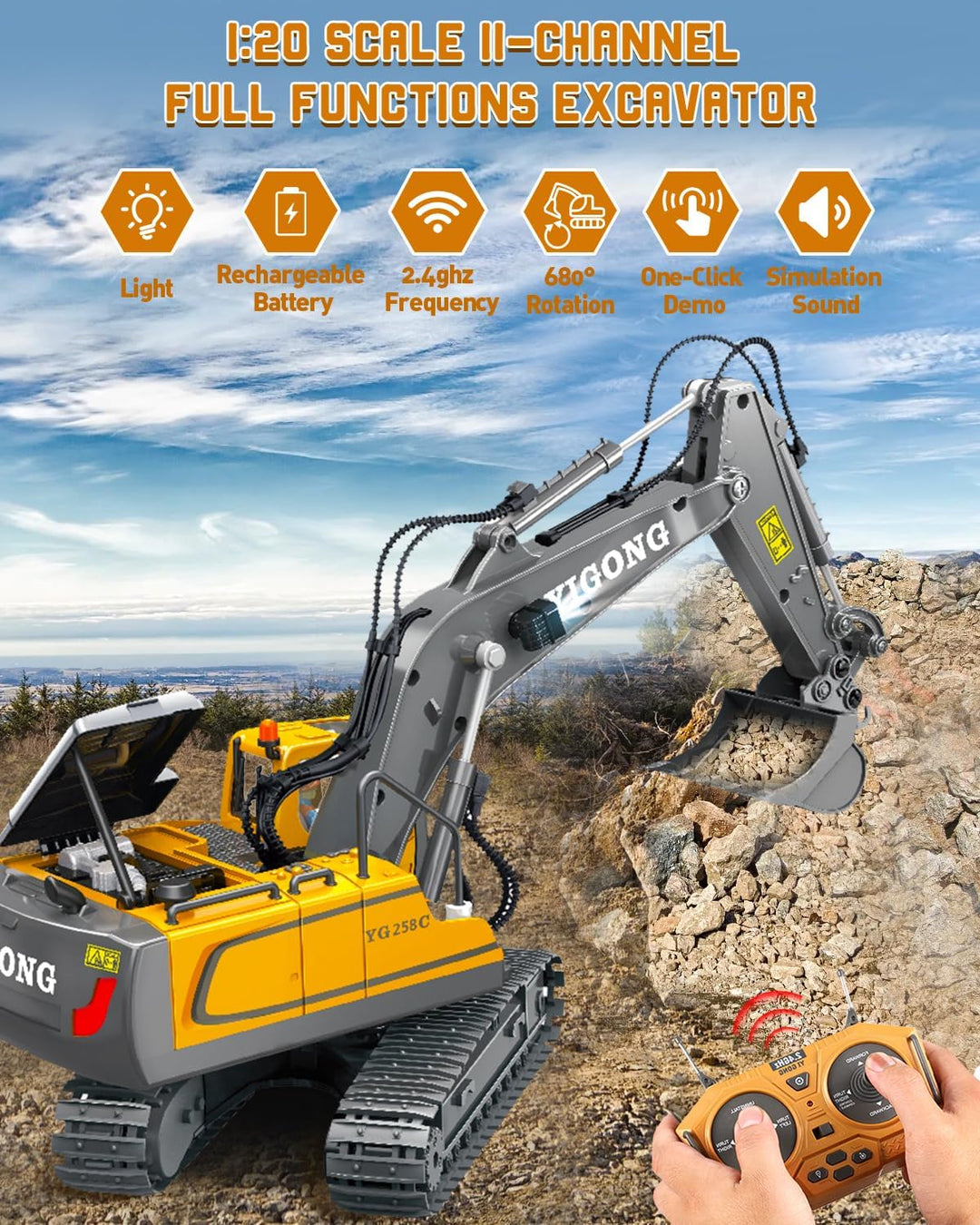 Trulloyoo Ferngesteuertes Auto ab 3 Jahre Bagger Spielzeug für Kinder Sand Fahrzeuge Metall Ferngest