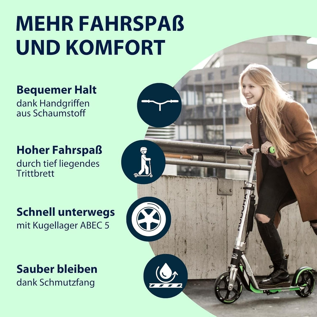 HUDORA BigWheel Scooter 205 - Stabiler Aluminium-Roller - Höhenverstellbarer & zusammenklappbarer Ci