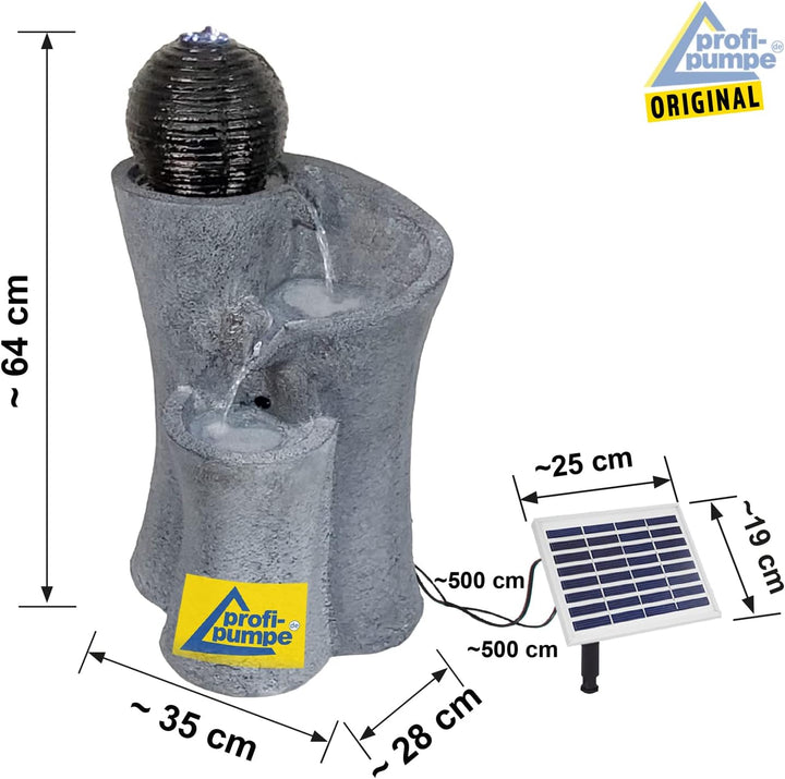 Solar Gartenbrunnen Brunnen Zierbrunnen Zimmerbrunnen Springbrunnen Brunnen mit LED-Licht, Wasserfal