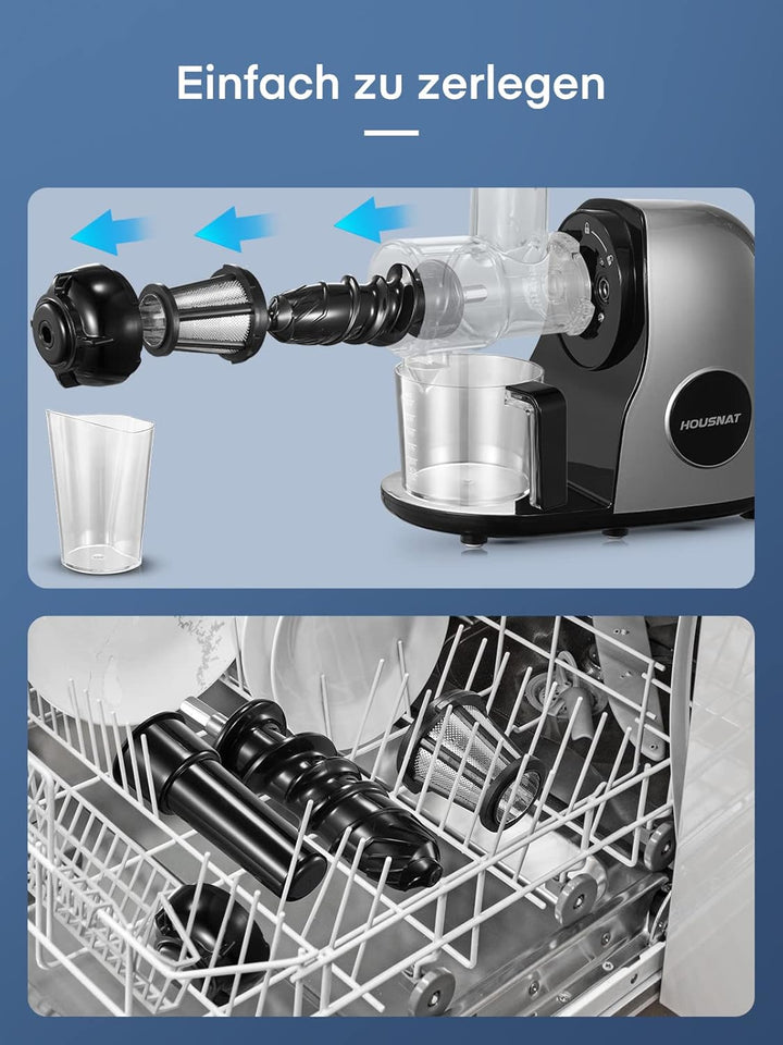 HOUSNAT Slow Juicer, Entsafter GemĂŒse und Obst, Profi Entsafter mit Ruhigem Motor â Umkehrfunktion â