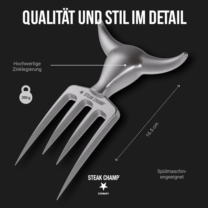 Steak Champ Bull Fork Fleischgabel, 16,5 cm: Massive Serviergabel, Tranchierbesteck, mit Zinklegieru