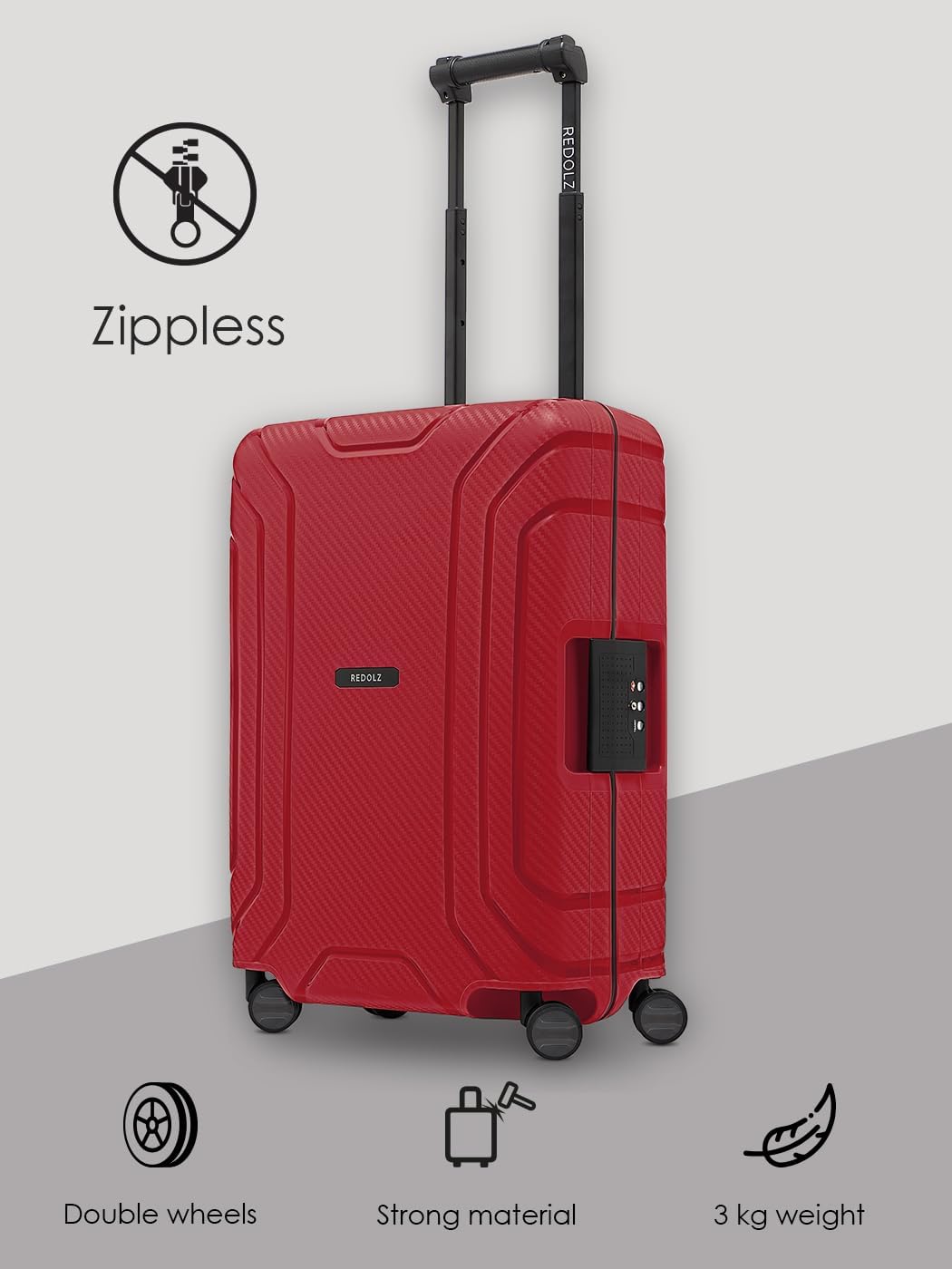 REDOLZ Hartschalen Kabinen-Koffer ohne Reissverschluss | 3-Punkt-Verschluss-System | Kleiner Trolley