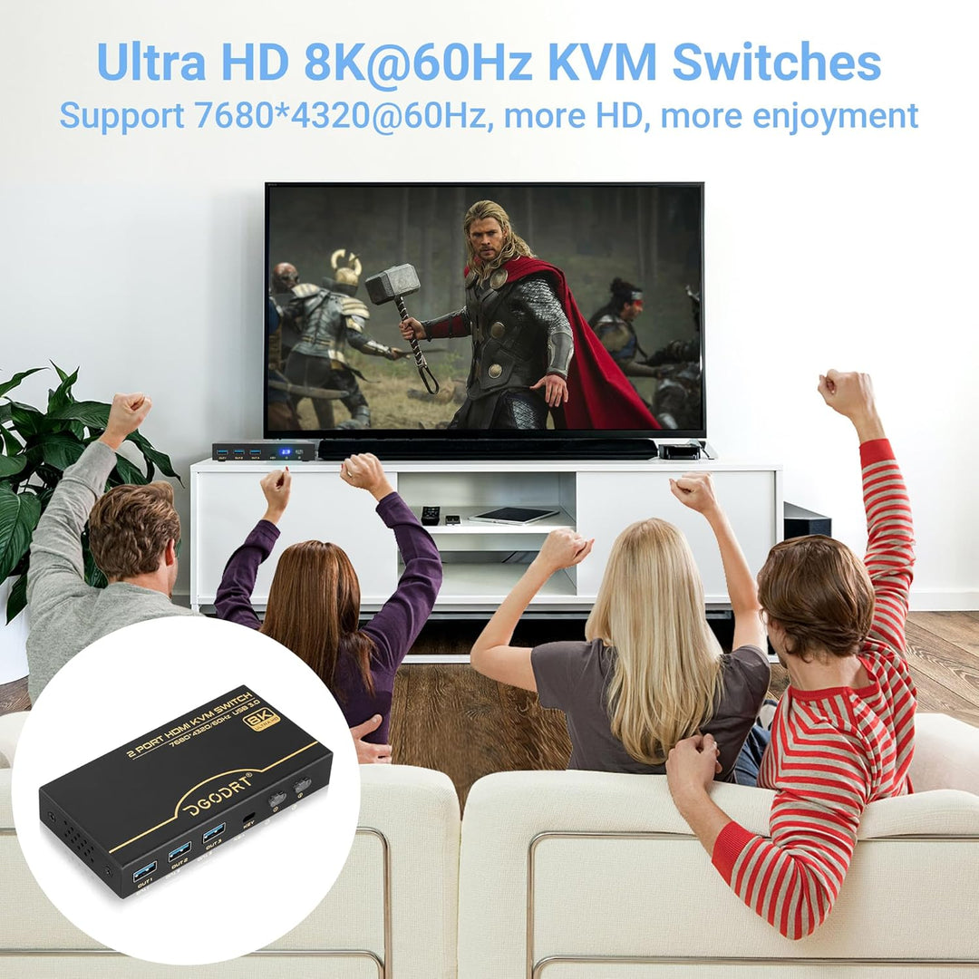 8K 60Hz HDMI 2.1 KVM Switch 4K 120Hz, 2 Port Box KVM Switch mit USB 3.0 für 2 Computer 1 Monitor, di