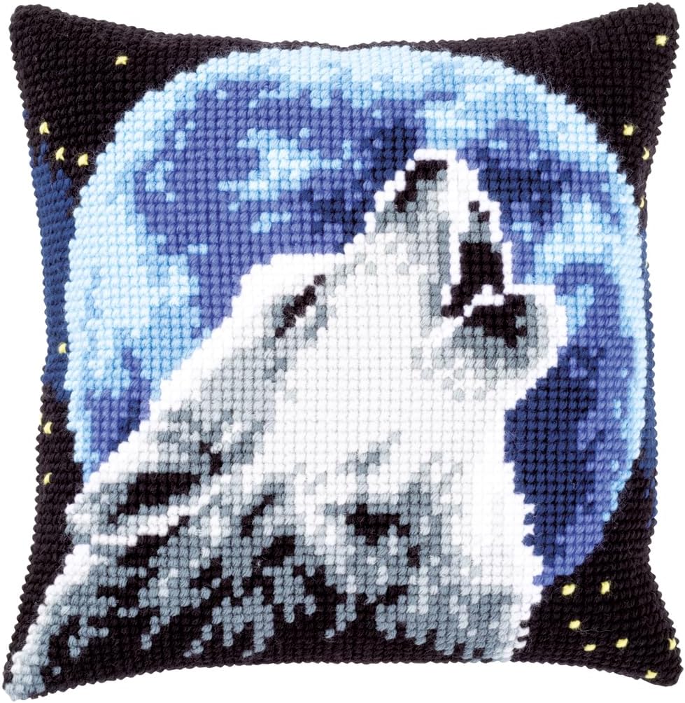 Vervaco PN-0171818 Wolf Kreuzsichkissen vorbedruckt, Baumwolle, mehrfarbig, 40 x 40 cm