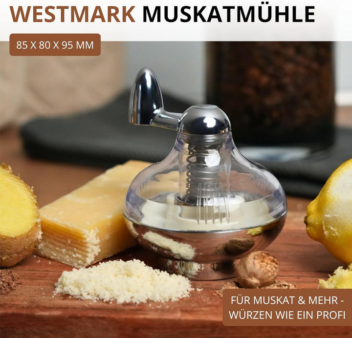 Westmark Muskatmühle, Mit Vorratsfläche, Kunststoff/Rostfreier Edelstahl, Silber/Transparent, 695722