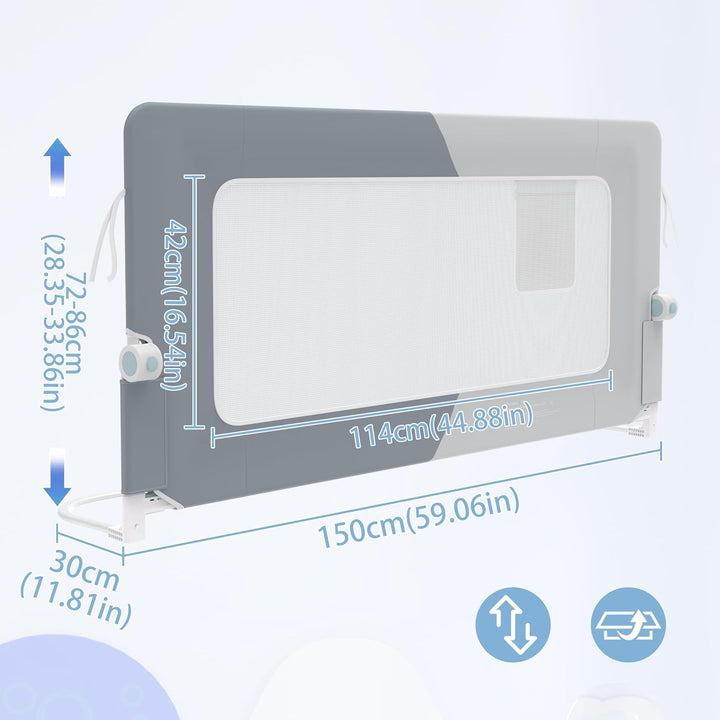 NAIZY Rausfallschutz Bett Rail 150cm Klappbar Bettgitter Baby mit Aufbewahrungstaschen, Bettschutzgi