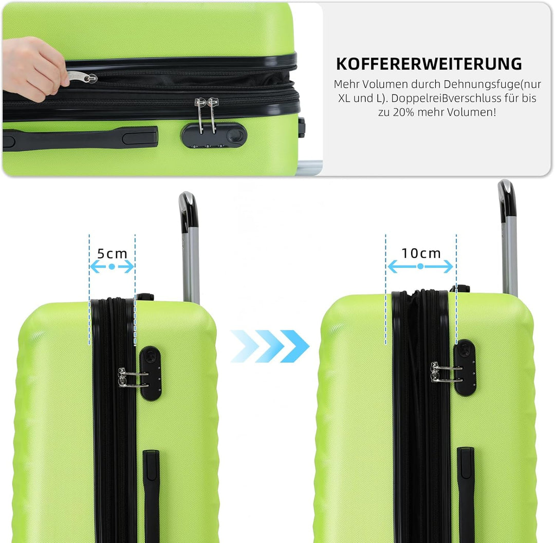 BEIBYE Zwillingsrollen 2066 Hartschale Trolley Koffer Reisekoffer Gepäck M-L-XL-Set (Grün, XL) Grün