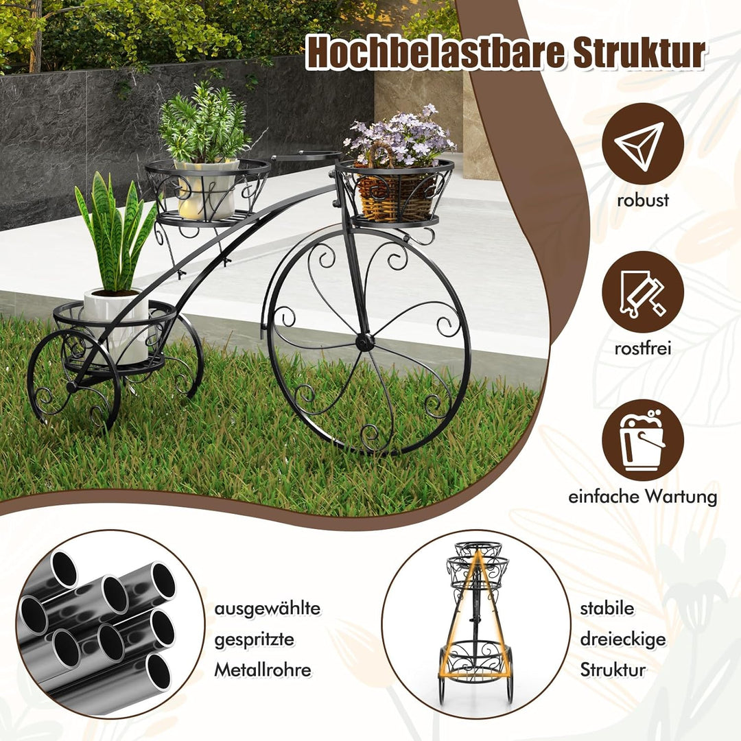 COSTWAY Pflanzenständer Metall, Fahrrad-Design, Blumenregal mit 3 Körben, Blumenständer mit dekorati