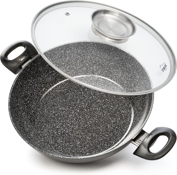 Stoneline Ceramic Servierpfanne 28 cm, PFAS-freie Keramik Beschichtung, Aroma-Glasdeckel, hoher Rand