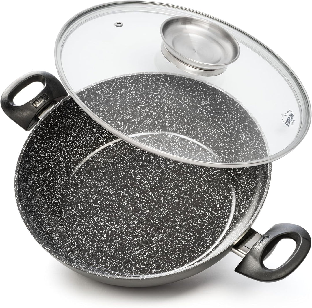 Stoneline Ceramic Servierpfanne 28 cm, PFAS-freie Keramik Beschichtung, Aroma-Glasdeckel, hoher Rand