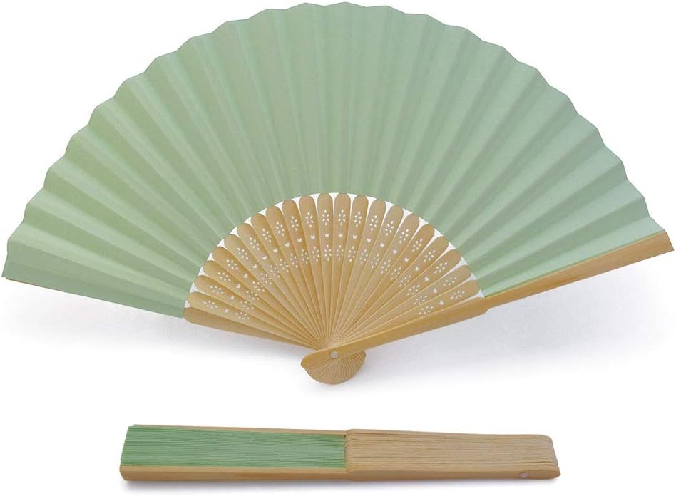 OLILLY Handfächer aus weissem Papier und Bambus für Hochzeiten (Grün, 50 Handfächer) Grün 1 stück (5