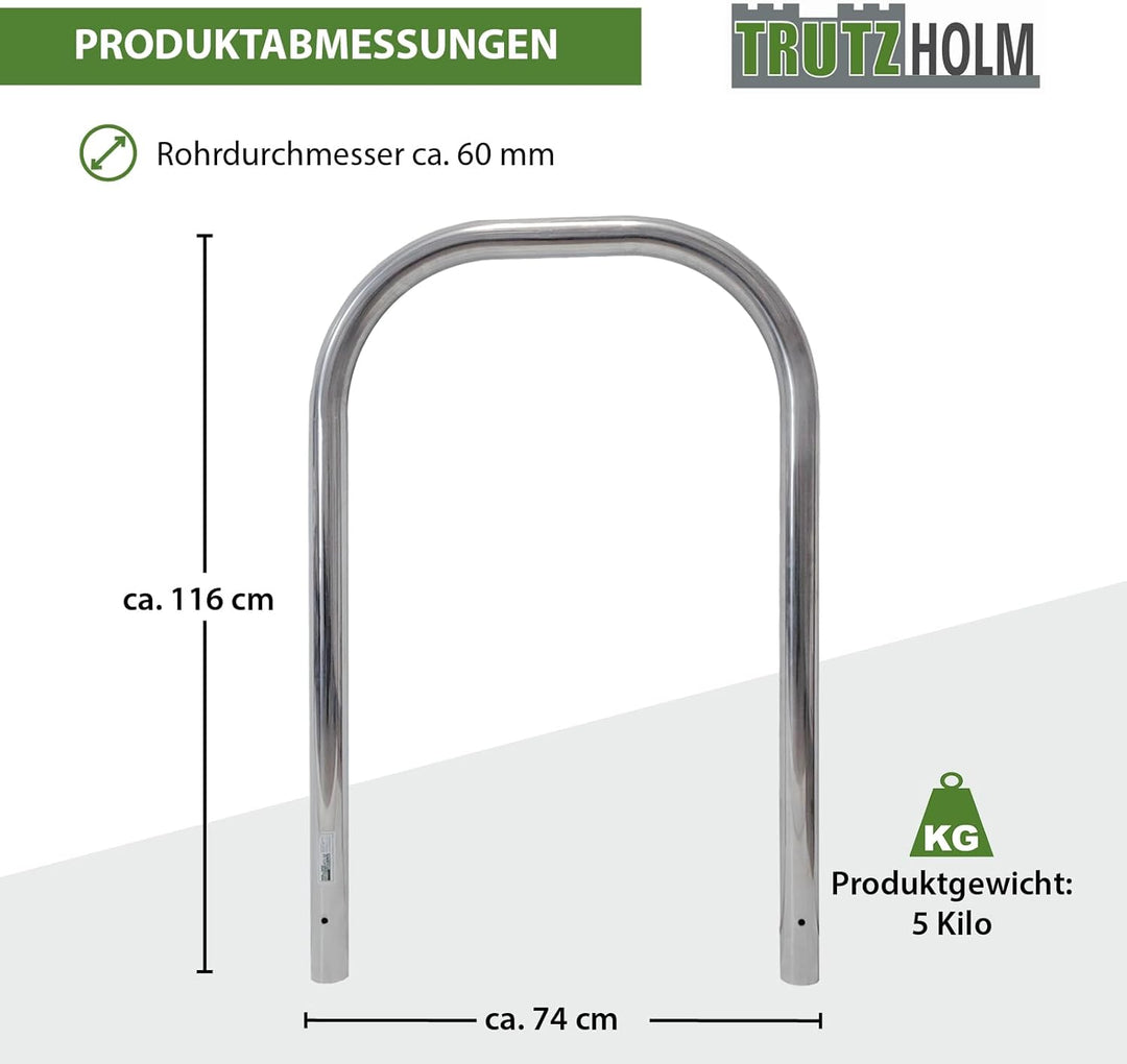 TRUTZHOLM Fahrradanlehnbügel aus Edelstahl 116x78,5 cm Ø 60 mm Anlehnbügel zum Einbetonieren Fahrrad
