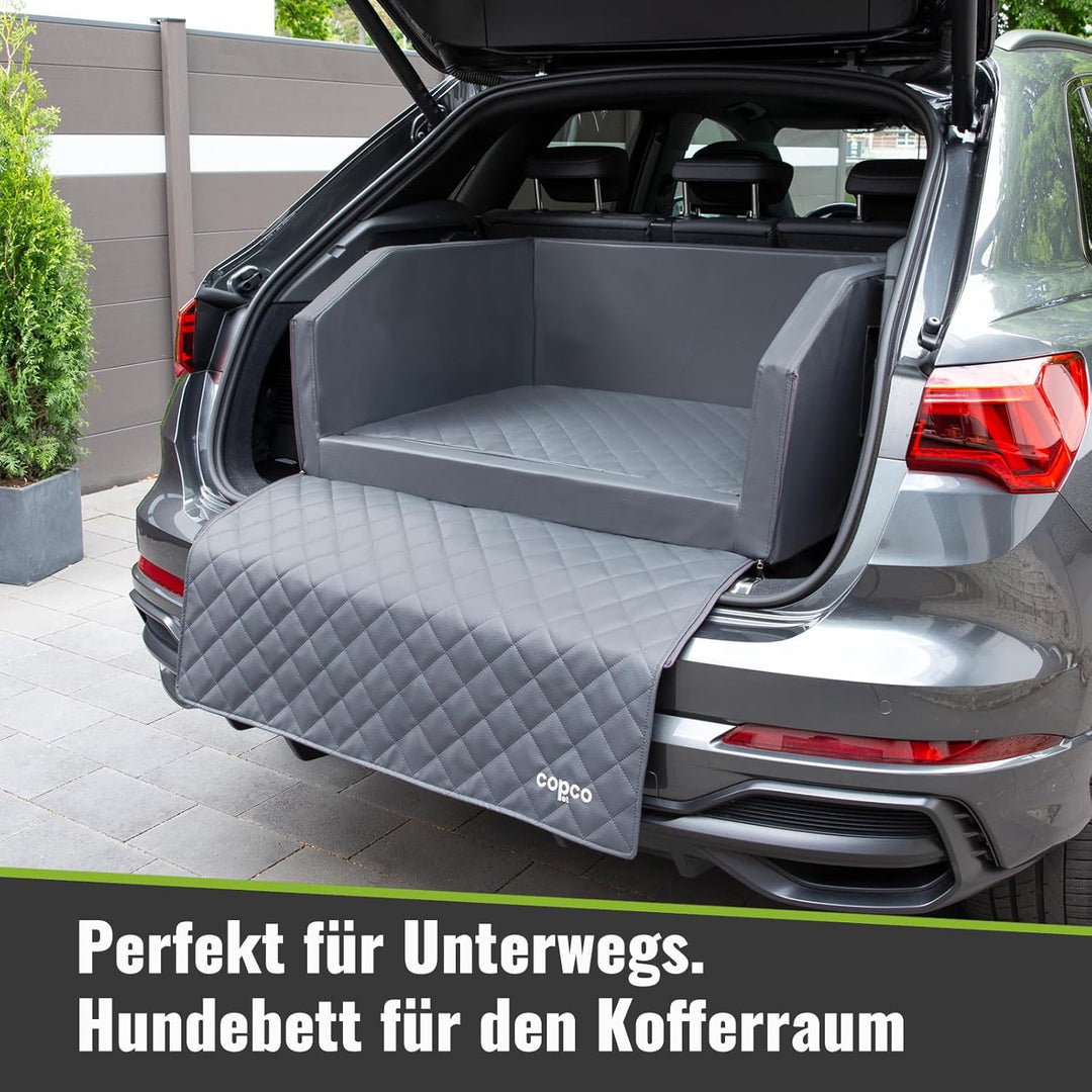 CopcoPet - Travel Bed Hundebett für Kofferraum 70x55x38cm Kunstleder - Kofferraumschutz Hund wassera