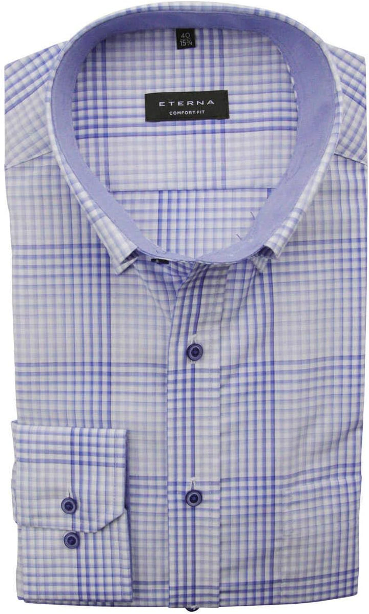 eterna Comfort Fit Hemd super Langer Arm Button Down Kragen Karo hellblau Grösse 40