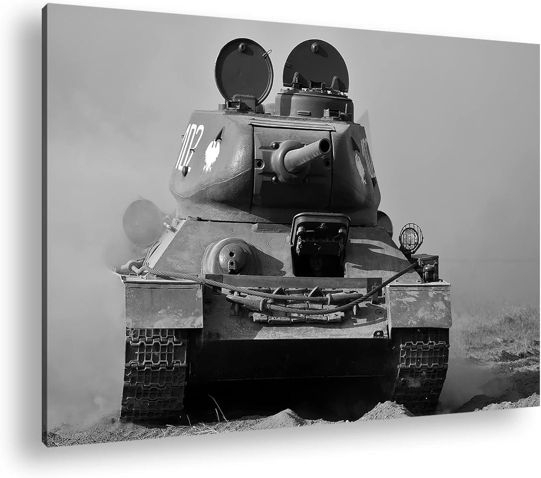 deyoli Panzer im Einsatz Effekt: Schwarz&Weiss Format: 80x60 als Leinwandbild, Motiv fertig gerahmt