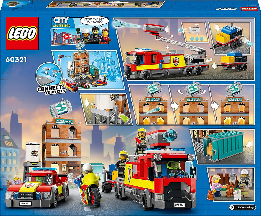 LEGO 60321 City Feuerwehreinsatz mit Löschtruppe, Feuerwehr-Spielzeug mit Feuerwehrauto und Minifigu