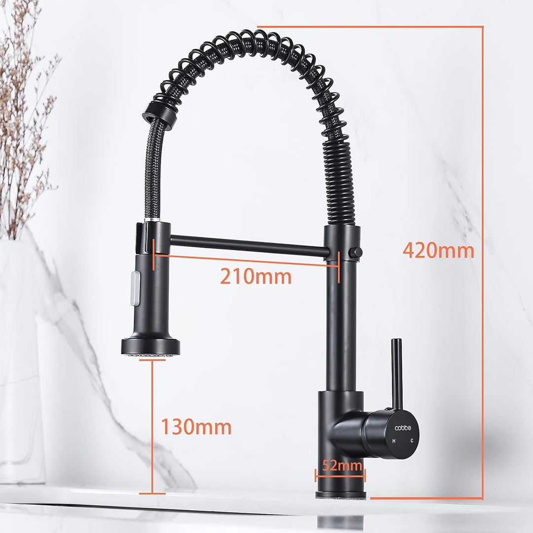 Cobbe Wasserhahn Küche, Spring Küchenarmatur mit Pull Down Sprüher Brause, 2 Sprühfunktionen, 360° D