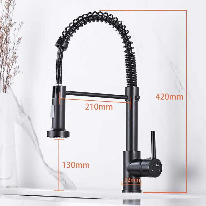Cobbe Wasserhahn Küche, Spring Küchenarmatur mit Pull Down Sprüher Brause, 2 Sprühfunktionen, 360° D