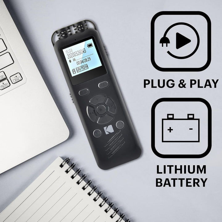 KODAK Hohe Intensität VRC250 digitaler Voice Recorder | Sprachgesteuertes wiederaufladbares Mini Dik