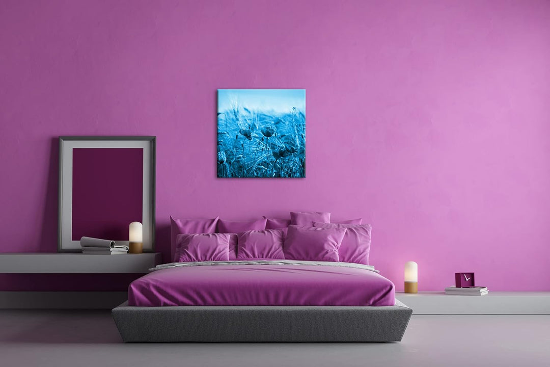 deyoli zarte Mohnblumen im Getreidefeld Format: 70x70 Effekt: Monocrome Blau als Leinwand, Motiv fer