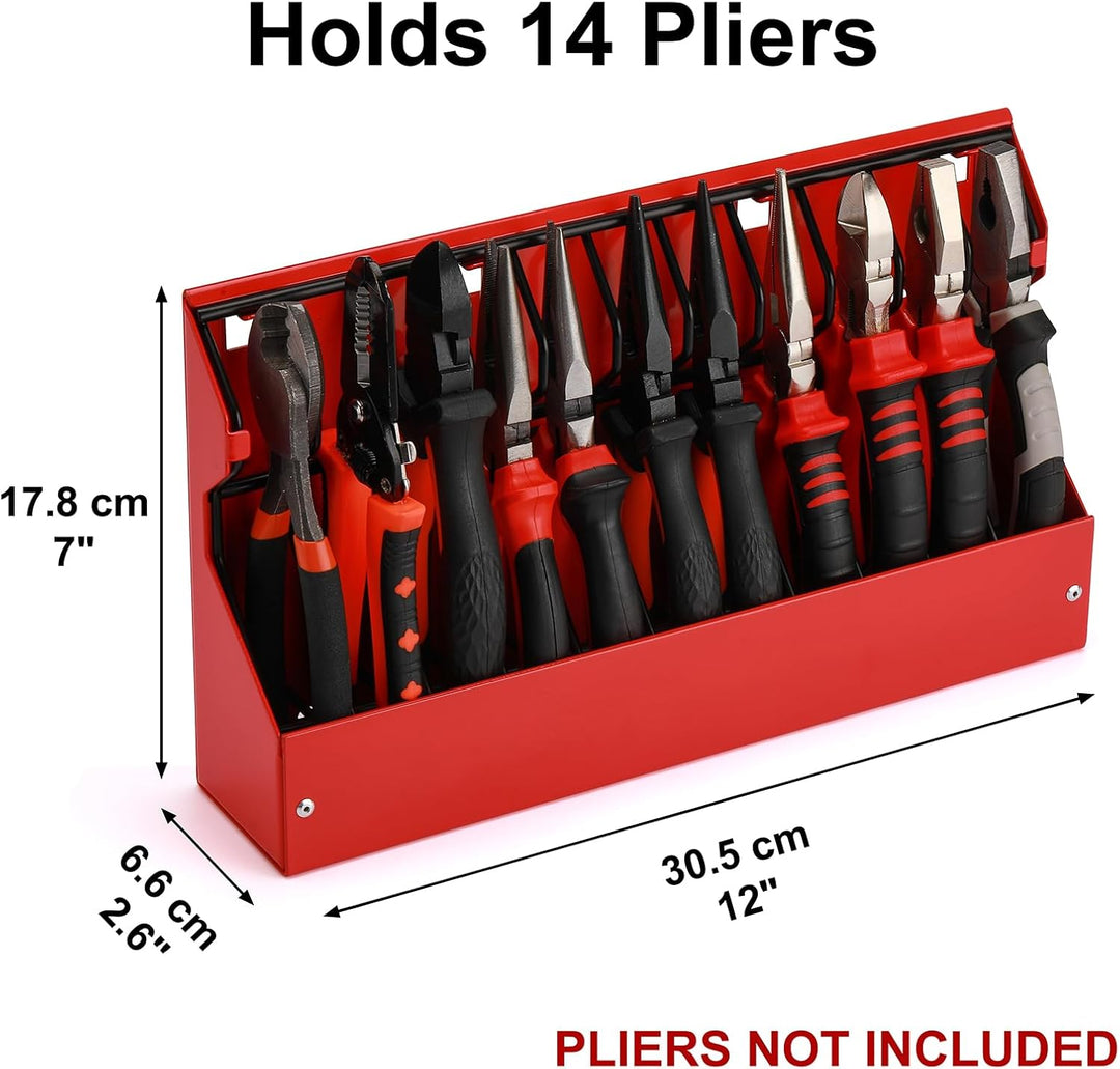 CASOMAN Plier Organizer Rack, Pliers Cutters Organizer, Black/Red, 11-Slot Plier Rack, Mounts on a p